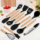 Jogo de Utensílios em Silicone e Madeira – 12 Peças Elegantes - Brilho Shop