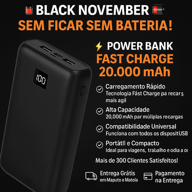 Power Bank Fast Charge de 20.000 mAh - Brilho Shop