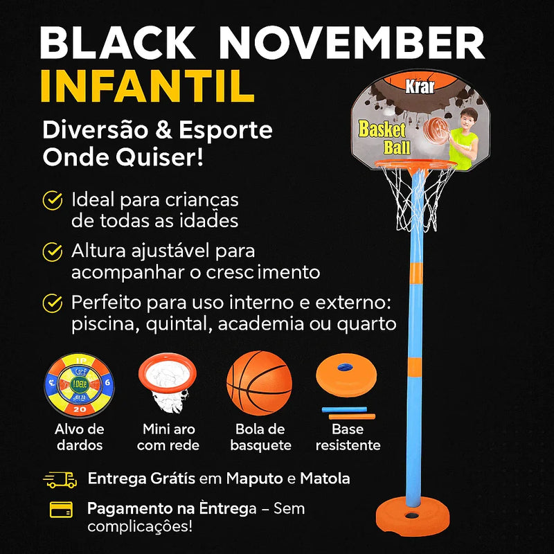 Jogo de Basket Infantil com Aro Ajustável e Bola - Brilho Shop