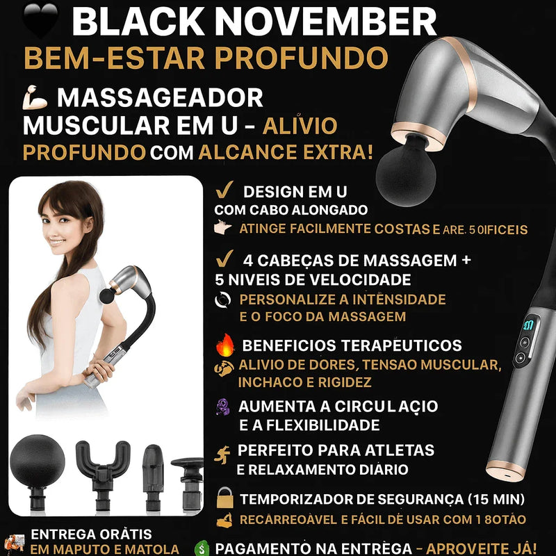 Pistola Massageadora Curva com Alça Longa – Alívio Potente, Agora ao Seu Alcance! - Brilho Shop