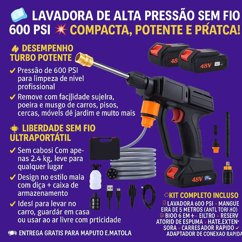 Lavadora de Alta Pressão Portátil Recarregável - Brilho Shop