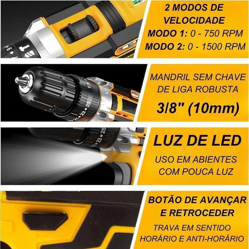 Furadeira/Parafusadeira de Impacto 21V Recarregável - Brilho Shop 