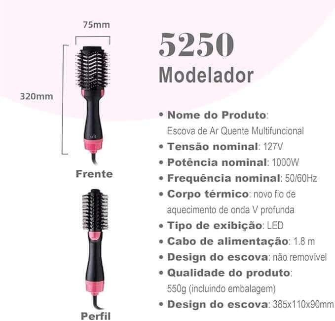 Escova Secadora de Cabelo Profissional 3 em 1 - Seca Escovando, Alisa e Modela Ultimas Unidades