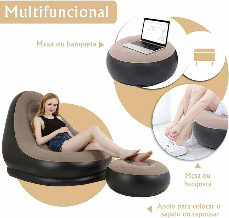 A21 - Poltrona Inflável Portátil em PVC Premium Com Bónus de Uma Bomba Manual