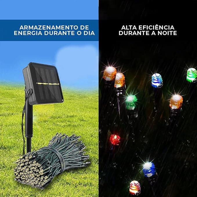 Pisca Pisca Led Solar com 8 Modos de Iluminação - Instalação em 1 minuto