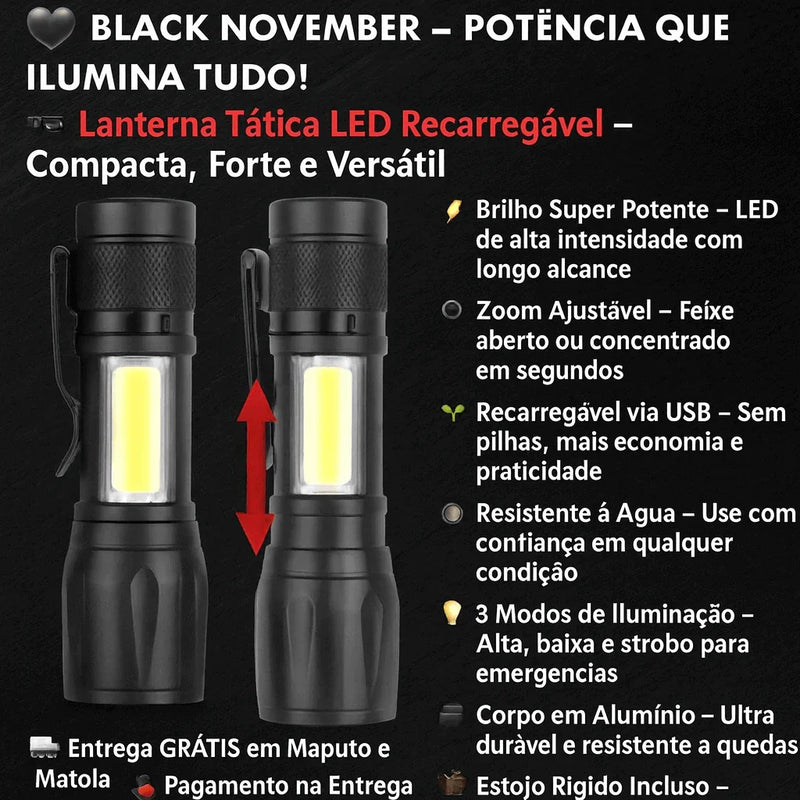 Mini Lanterna Tática Recarregável - Brilho Shop