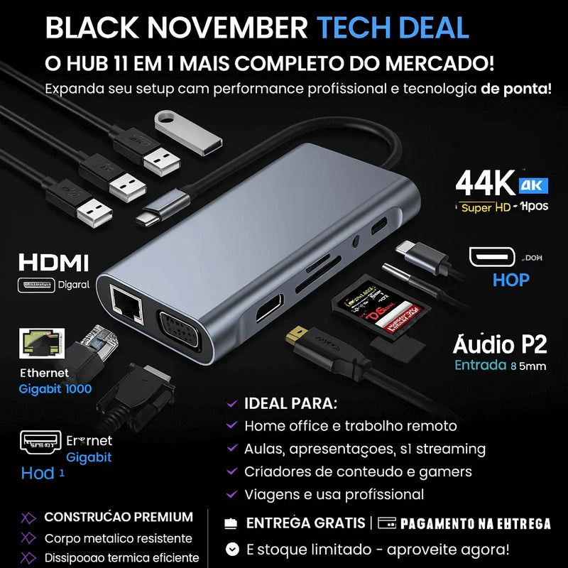 Hub Master 11X – Conexão Completa Type-C - Brilho Shop